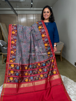 Patola Silk Saree - Grey body adorned with traditional motifs
