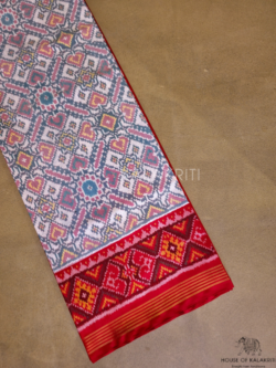 White and Red Silk Patola Saree