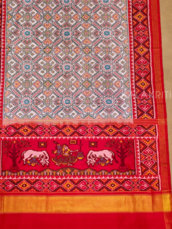 White and Red Silk Patola Saree