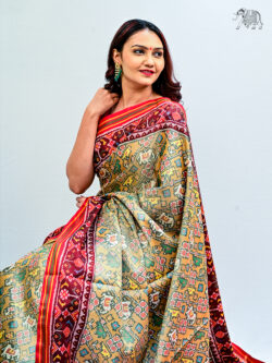 Beige Single Ikkat Patola Saree