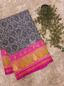 Grey Pink Rajkot Patola Pure Silk Saree