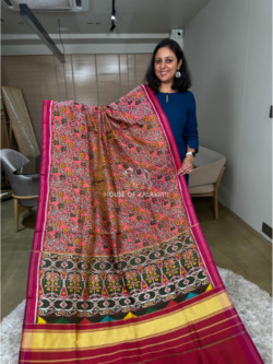 Peach Pink Patan Tissue Twill Single Ikat Patola Pure Silk Saree