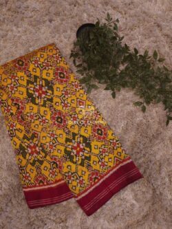 Mustard Yellow Twill  Single Ikat Patola Pure Silk Saree