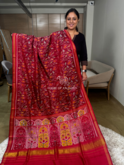 Maroon Patan Patola Single Ikat Pure Silk Saree