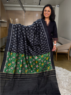 black pure raw silk rajkot patola saree