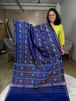 Blue Patan Patola Single Ikkat Pure Silk Saree