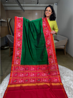 Green Patan Patola Single Ikkat Pure Silk Saree