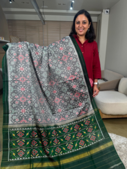 Grey Patan Patola Single Ikat Pure Silk Saree