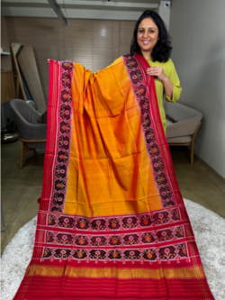 Mustard Patan Patola Single Ikkat Pure Silk Saree