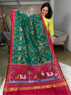 Green Single Ikkat Patan Patola Pure Silk Saree