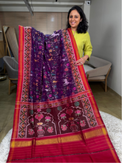Purple Single Ikkat Patan Patola Pure Silk Saree