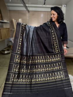 Black Shaded Pure Raw Silk Rajkot Patola Saree