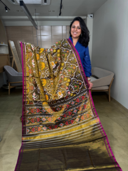 olive green tissue patan patola single ikkat pure silk saree