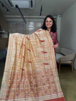 Beige Pure Raw Silk Patola Saree