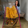 Mustard Tissue single ikkat pure silk saree