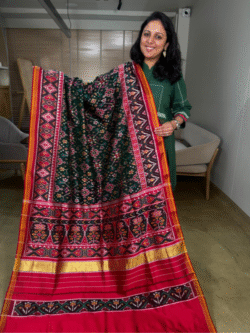 Green Twill patola pure silk saree