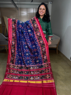 Blue Twill patola pure silk saree