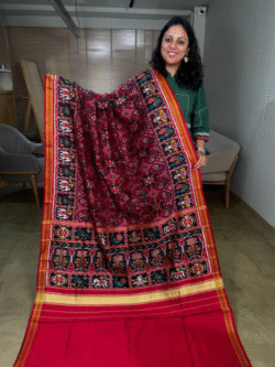 Maroon Twill Tissue Patola Pure Silk Saree