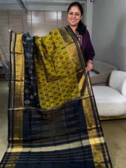mustard black rajkot patola pure silk saree