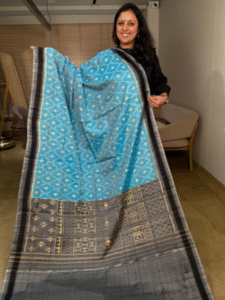 Blue Rajkot Patola Pure Raw Silk Saree