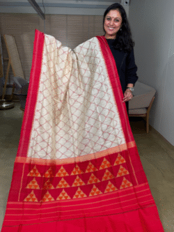 Off White Rajkot Patola Pure Raw Silk Saree