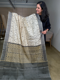 White Grey Rajkot Patola Pure Raw Silk Saree