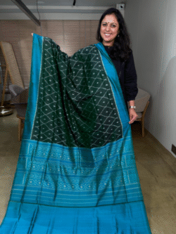 Green Rajkot Patola Pure Raw Silk Saree