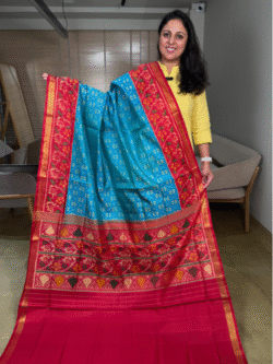 Sea Green to Red Rajkot Patola Pure Silk Saree