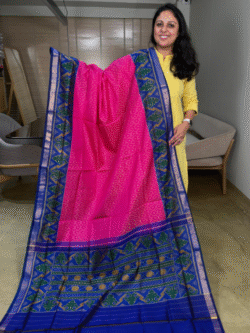 Pink-Blue Rajkot Patola Pure Silk Saree