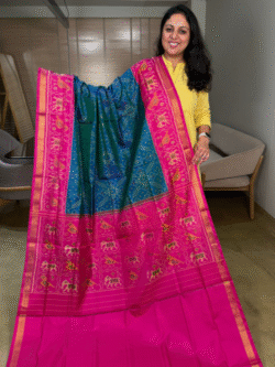 Peacock Blue to Pink Rajkot Patola Pure Silk Saree